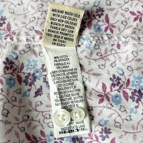 LL Bean Purple Blue White Floral Button-Front Shirt Long Sleeve-Women's Large - Picture 9 of 13
